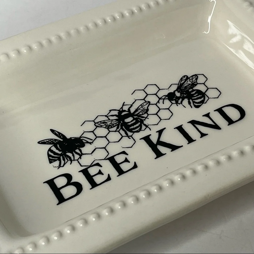 Ashland Ceramic Bee Kind Trinket Tray Cream English Garden‎ New Ring Desk Dish